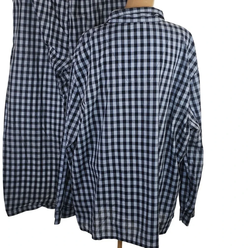 Hanes Pajama Set‎ Mens 2XL Blue Black Check Button Front Sleepwear Lounge Casual